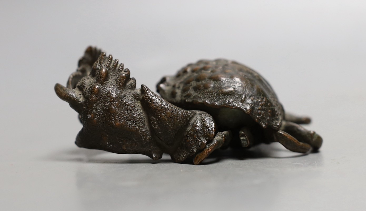A Japanese bronze model of a crab, unsigned , 12 cms long.
